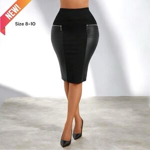 New High-Waist Zipper Pleat Bodycon Skirt